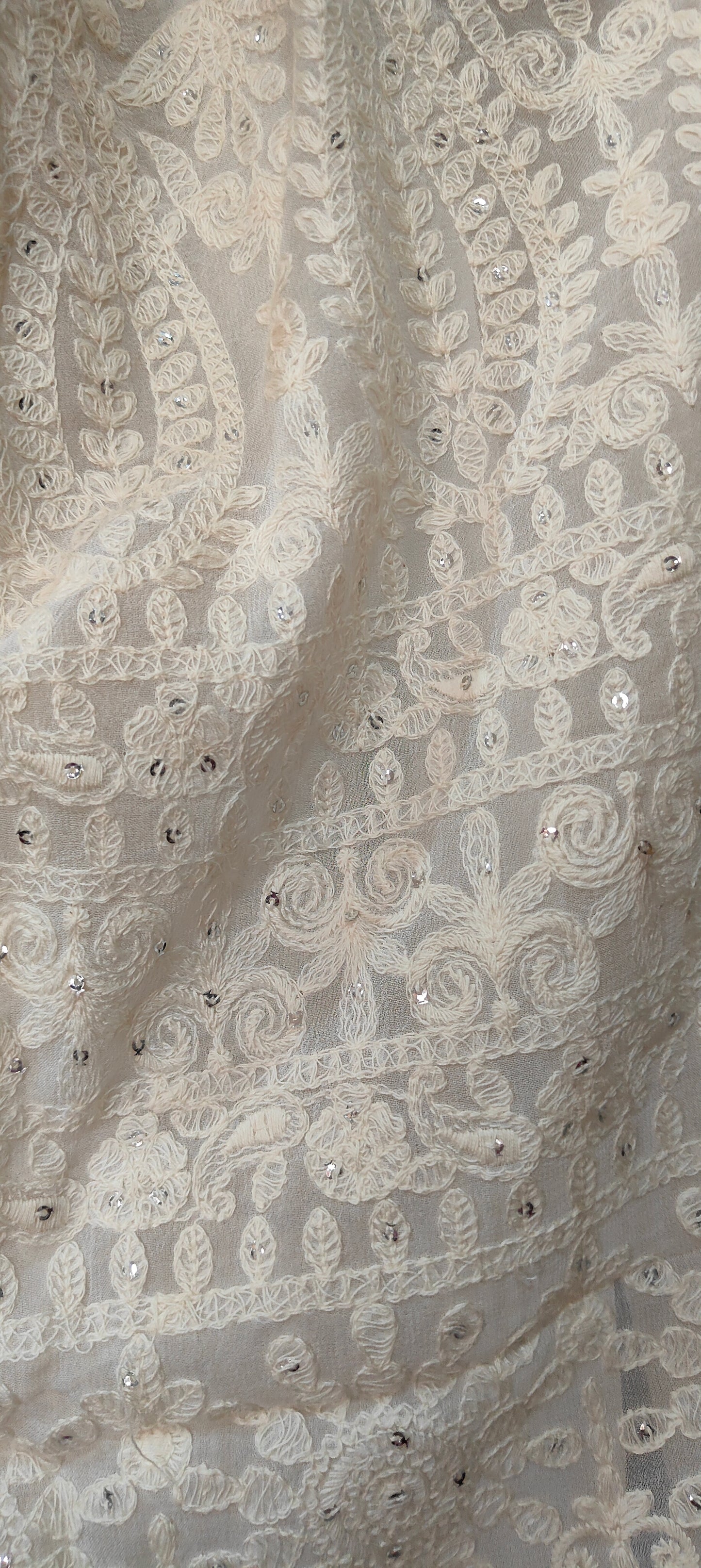 Threaded intricate lucknowi Chikankari work done White Chiffon Saree