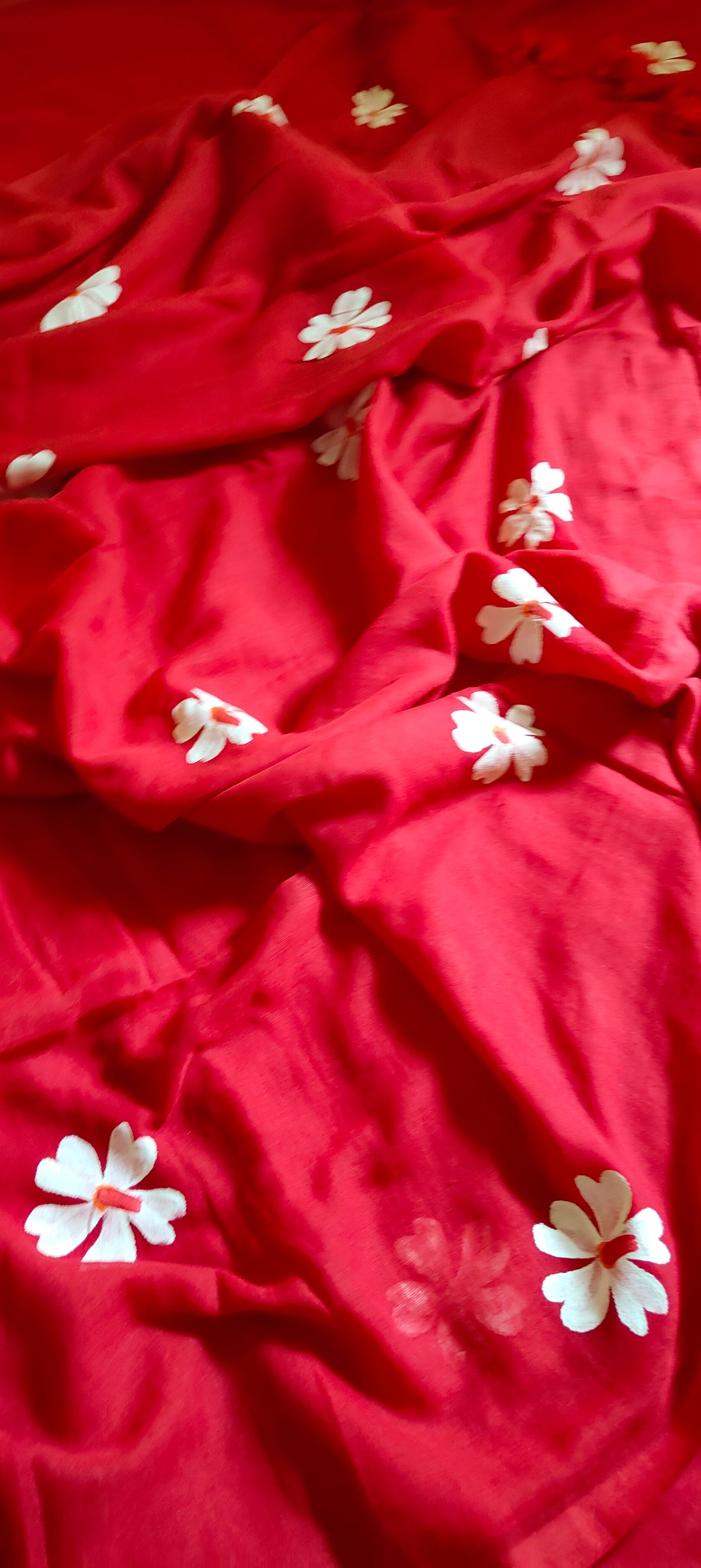 Chitrika – Passionate Red Hand Painted Mul Cotton Saree