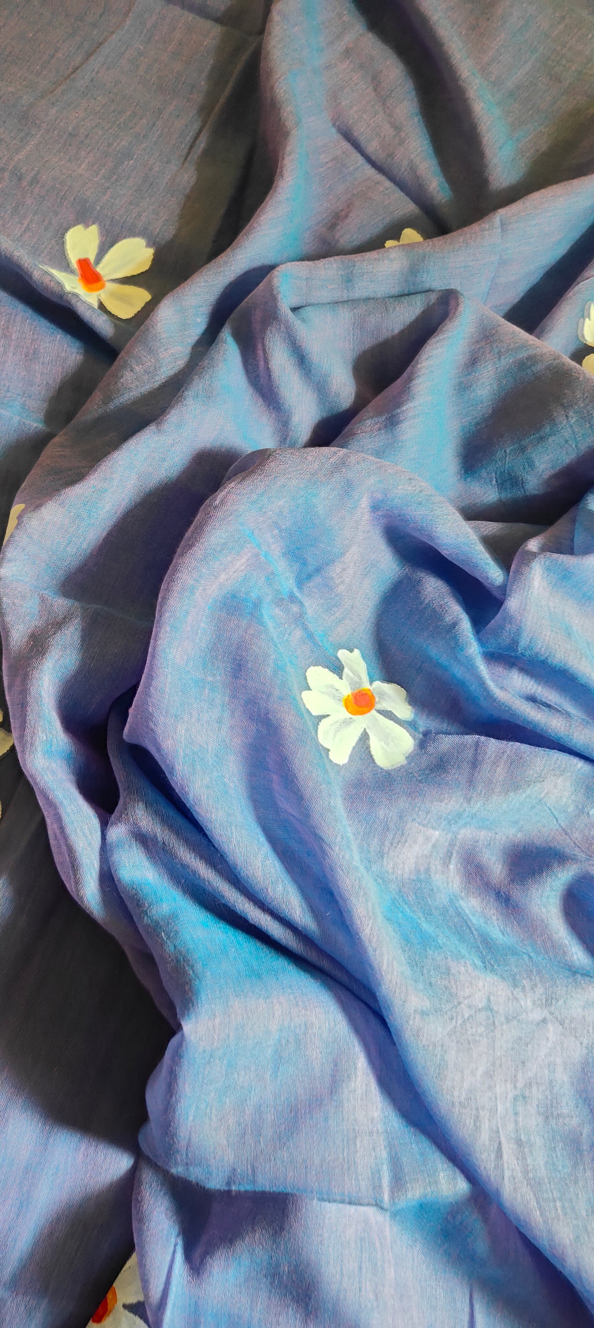 Chitrika – Dual Purple Hand Painted Mul Cotton Saree