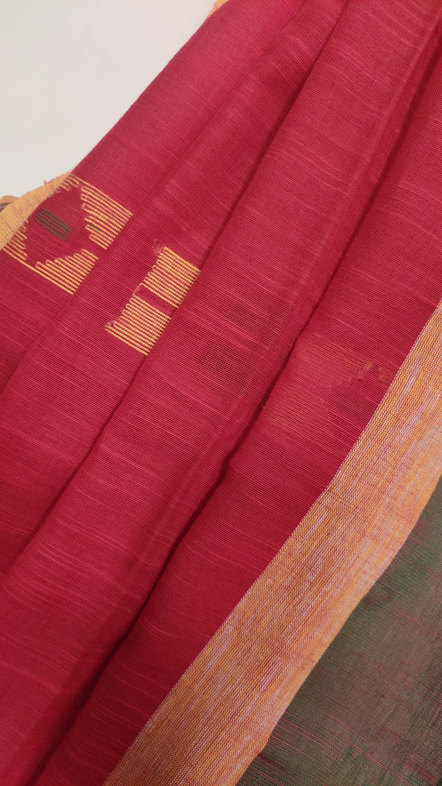 Threaded box motif done Red Khadi Cotton handloom Saree