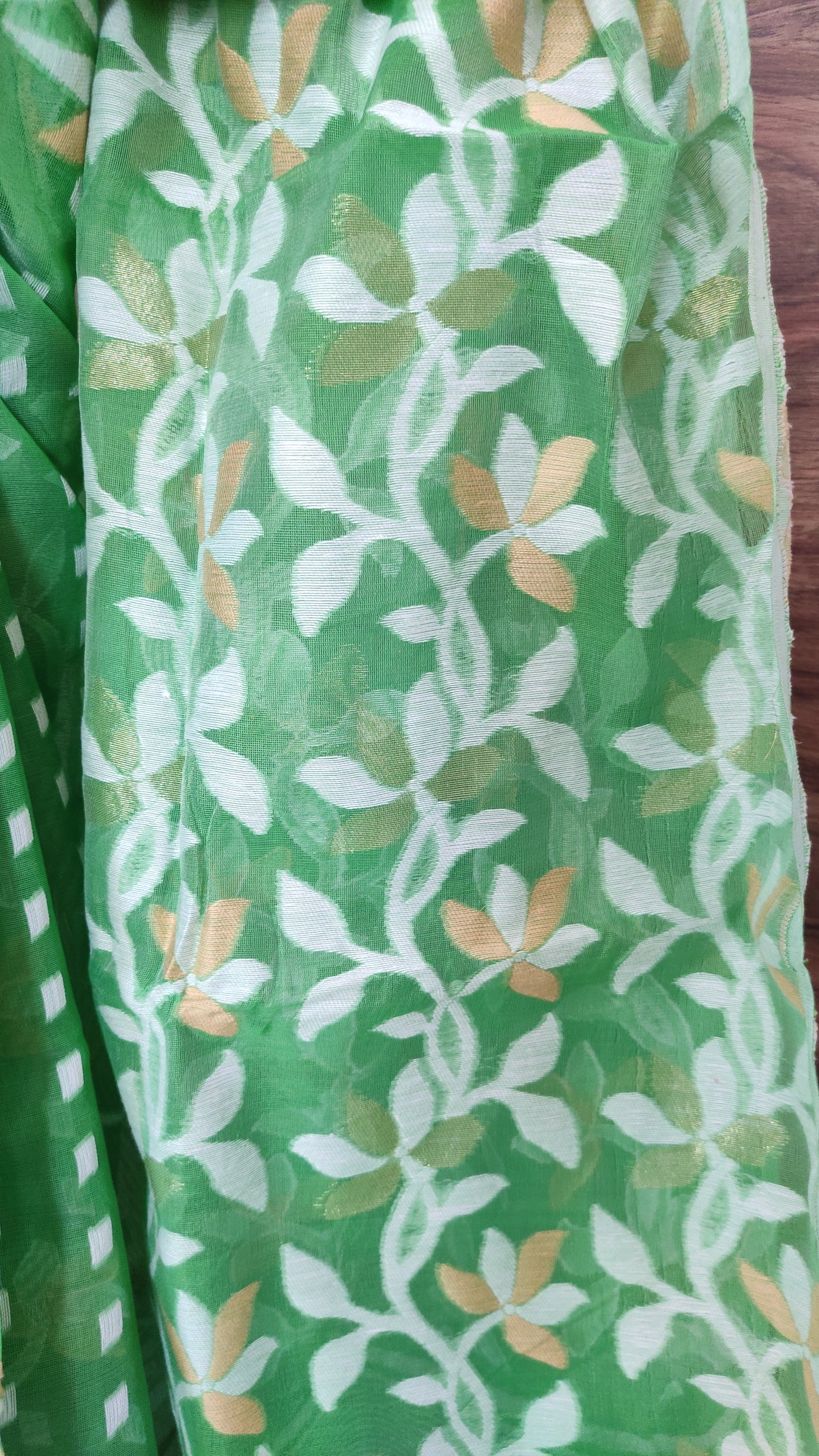 Jamdani Inspired Green Silk Cotton Thread Worked Saree