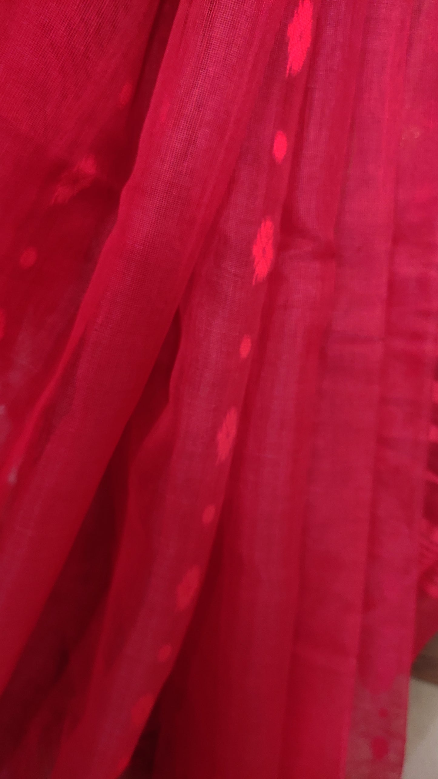 Red Silk Cotton Threaded motif done Jamdani Inspired Saree