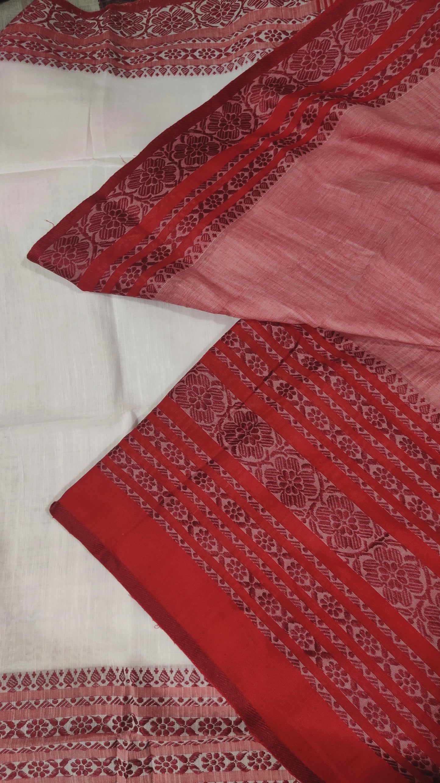 Begampuri Style White-Maroon Khadi Cotton handloom Saree