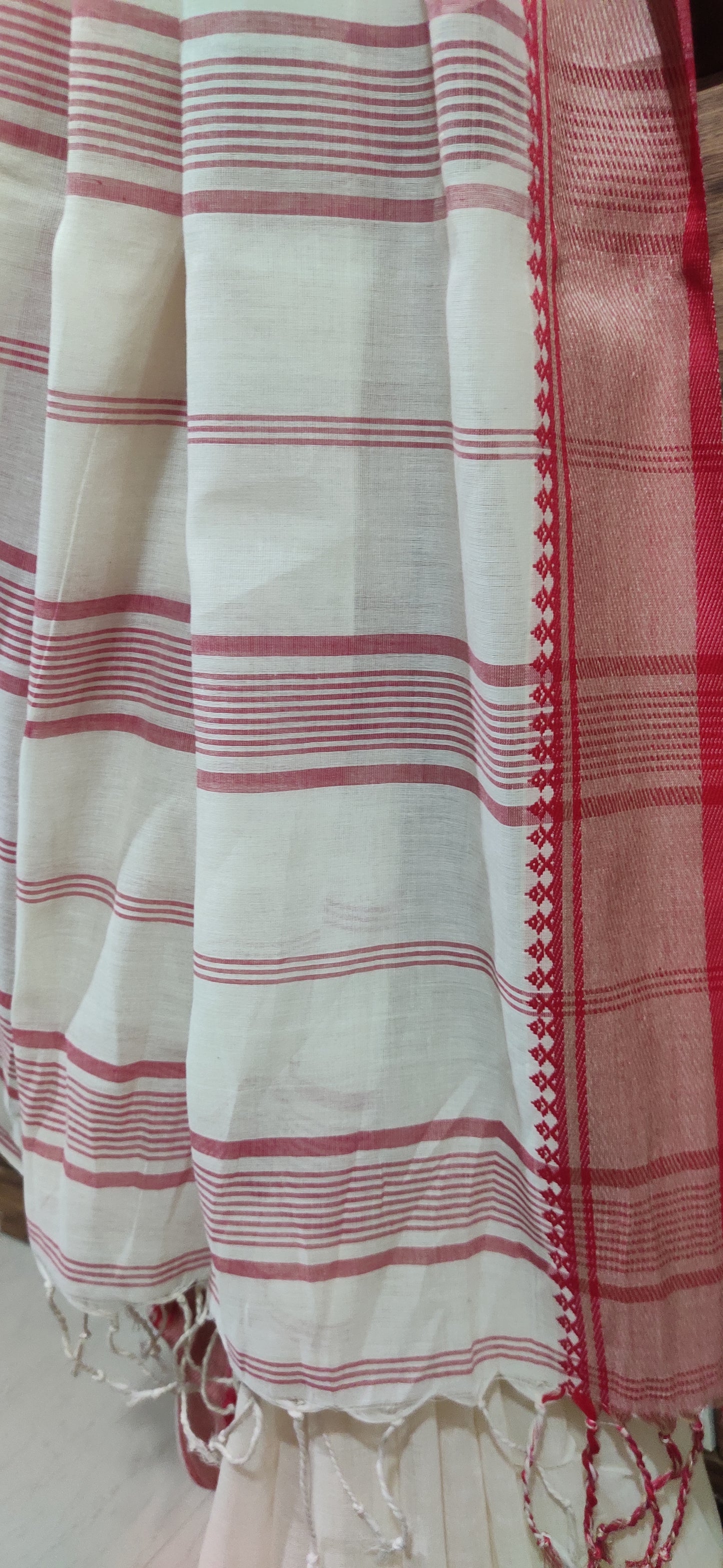Shubhra – Ivory Red Soft Cotton Saree