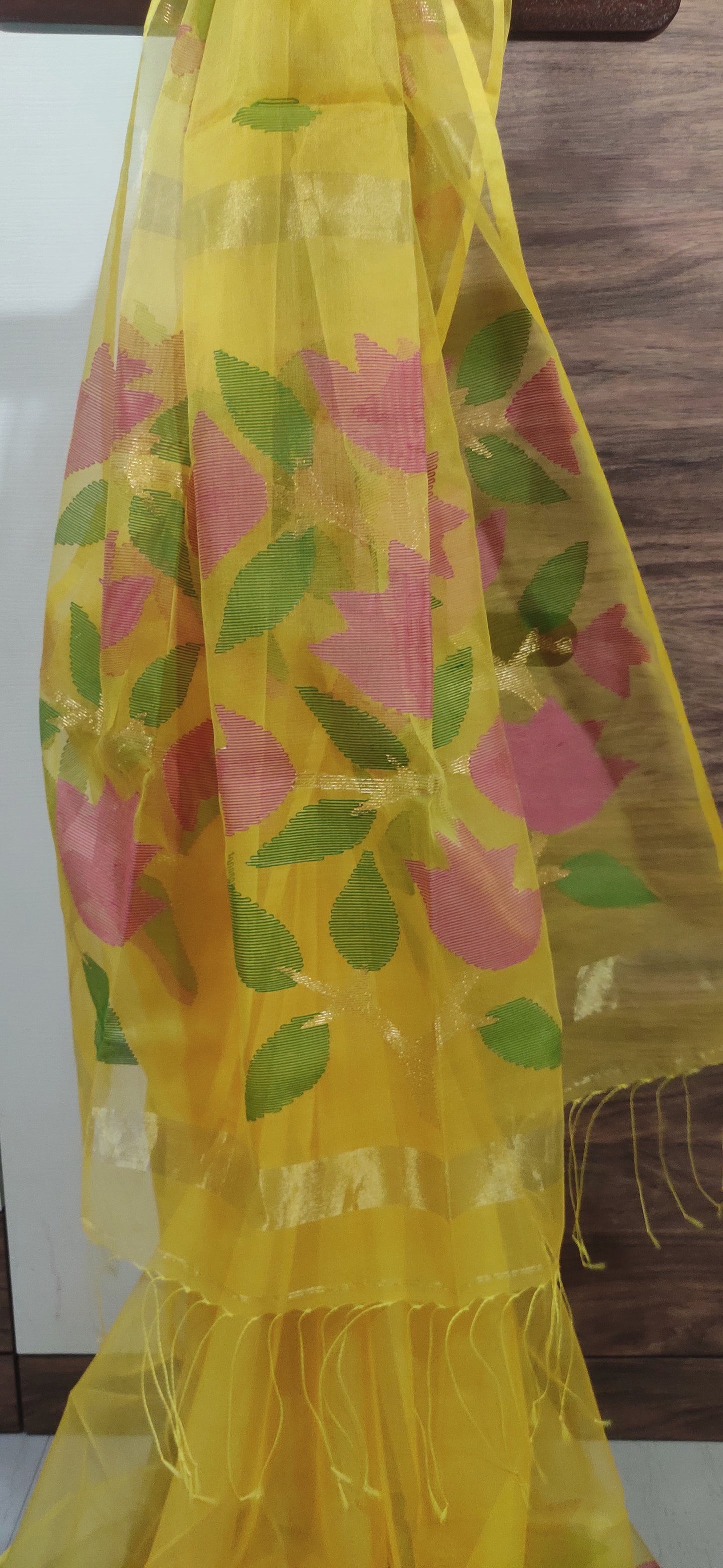 Shine Yellow soft muslin handwoven jamdani