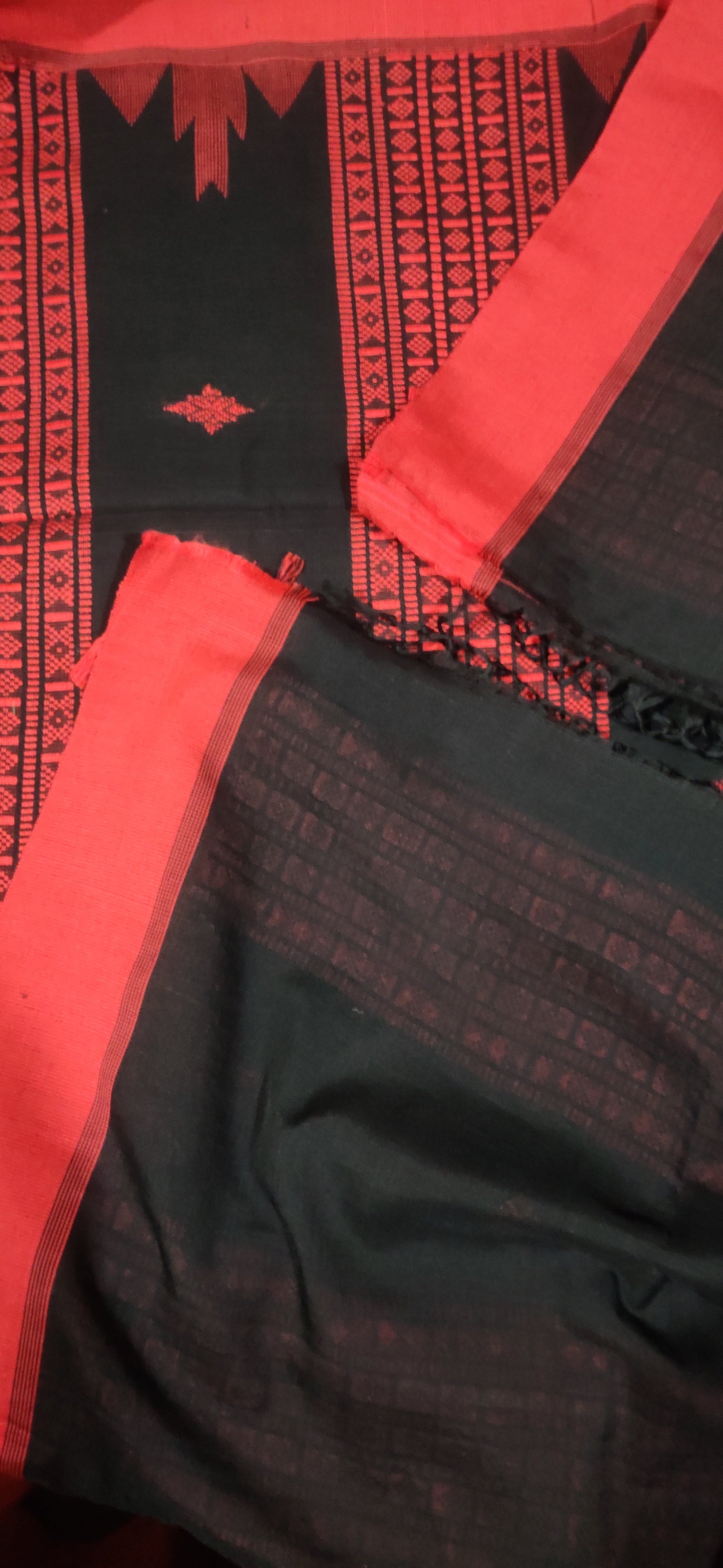Vasudha - Eternal Black Classic Cotton Red Temple Border Saree
