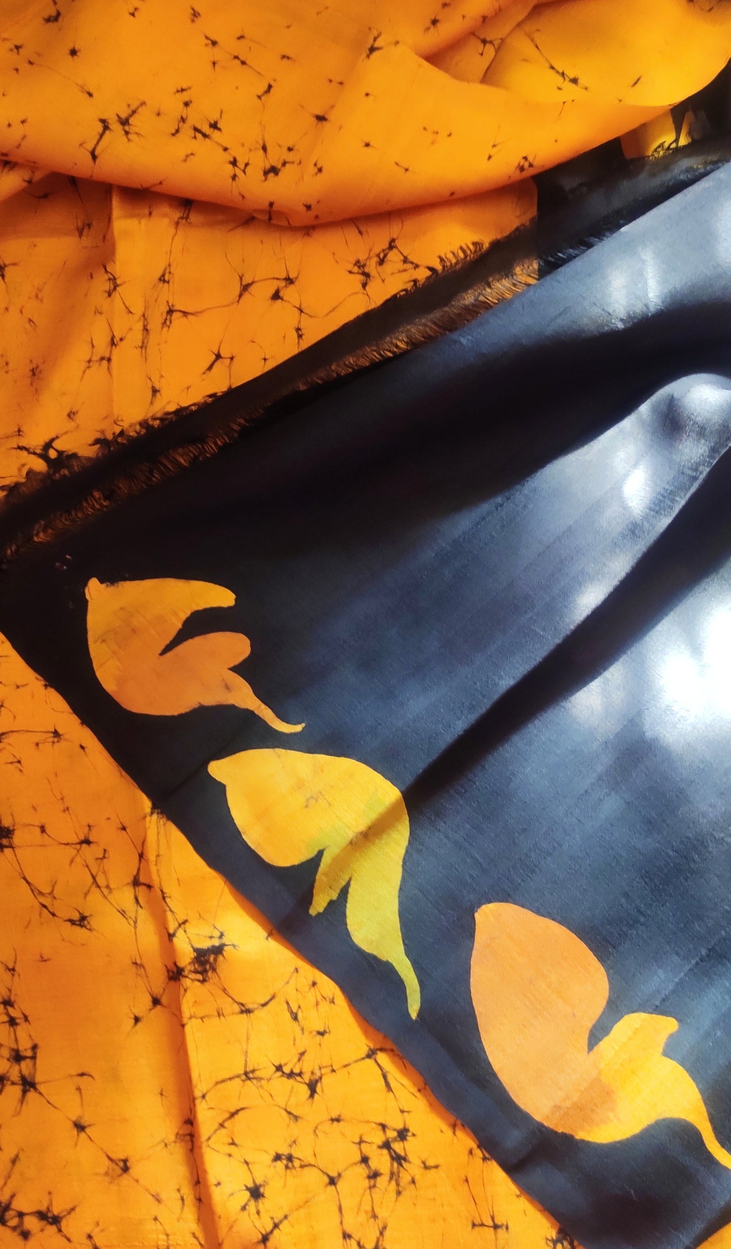 Mustard Yellow Hand Batik Pure Silk Saree
