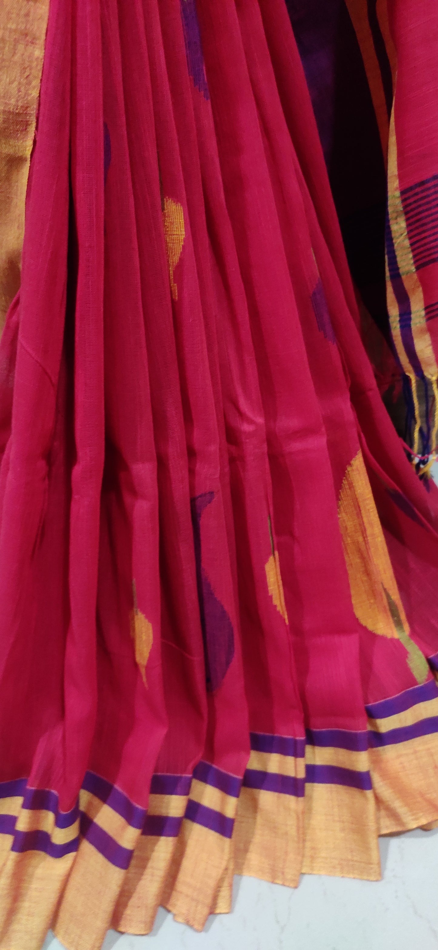 Red handspun soft slab Cotton handloom Jamdani