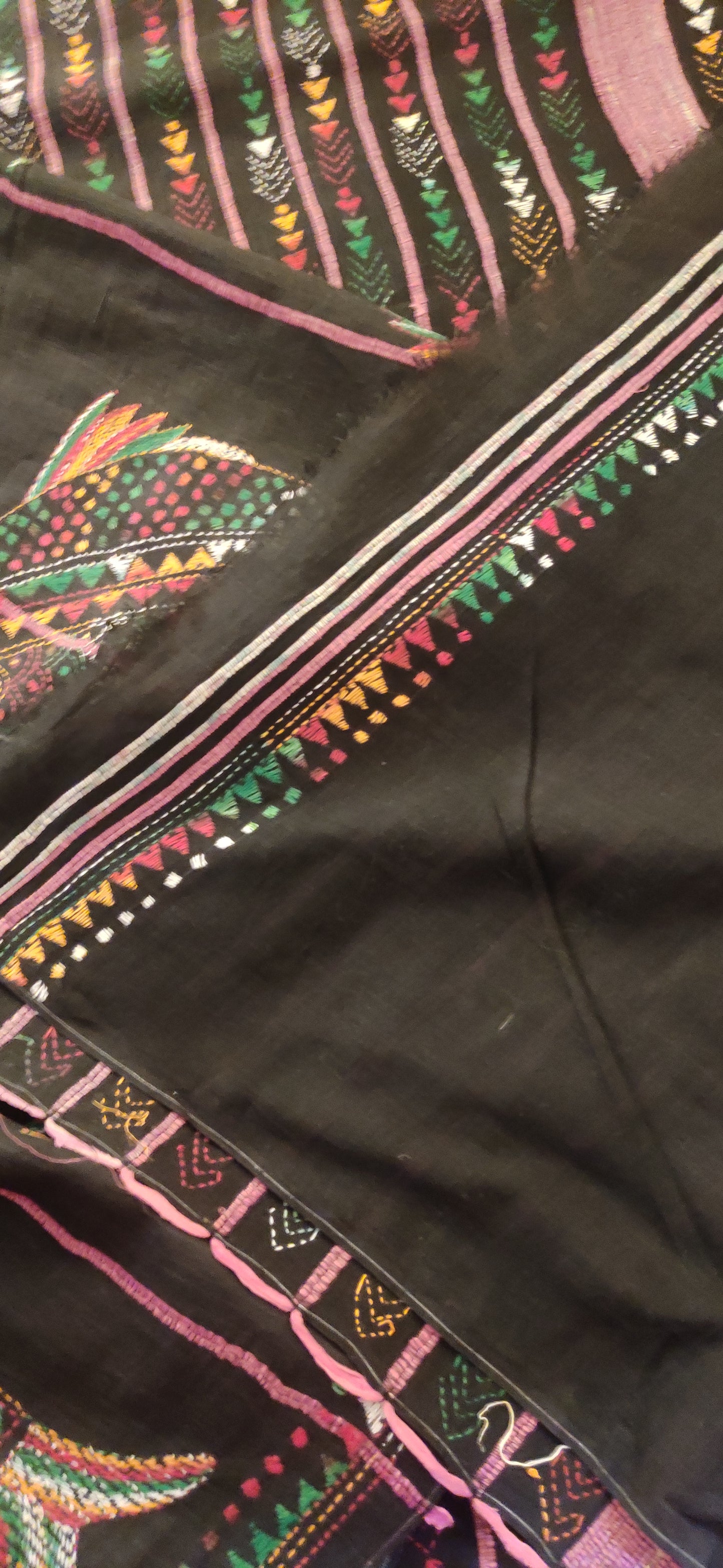 Exclusive Kantha Stitch Done Black Khesh Cotton Saree