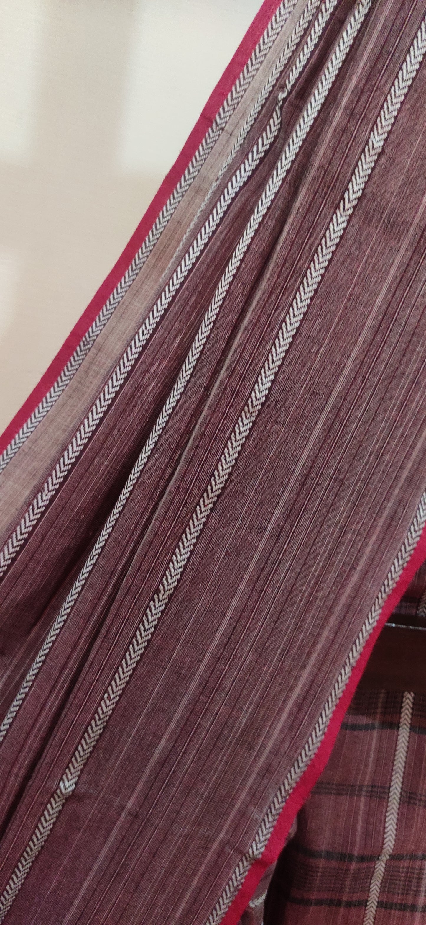 Khadi Cotton Reddish Jharna Saree
