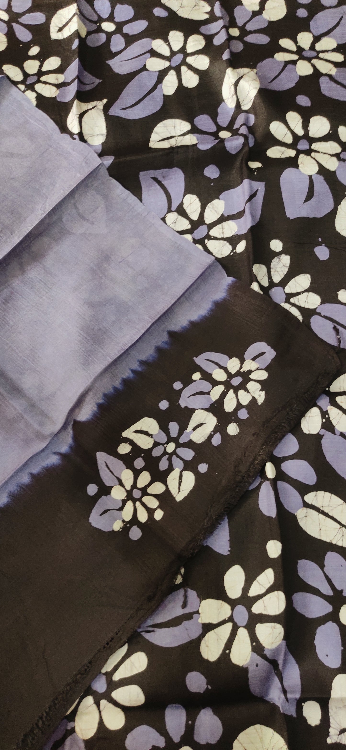 Floral Sandy Blue Hand Batik Pure Silk Saree