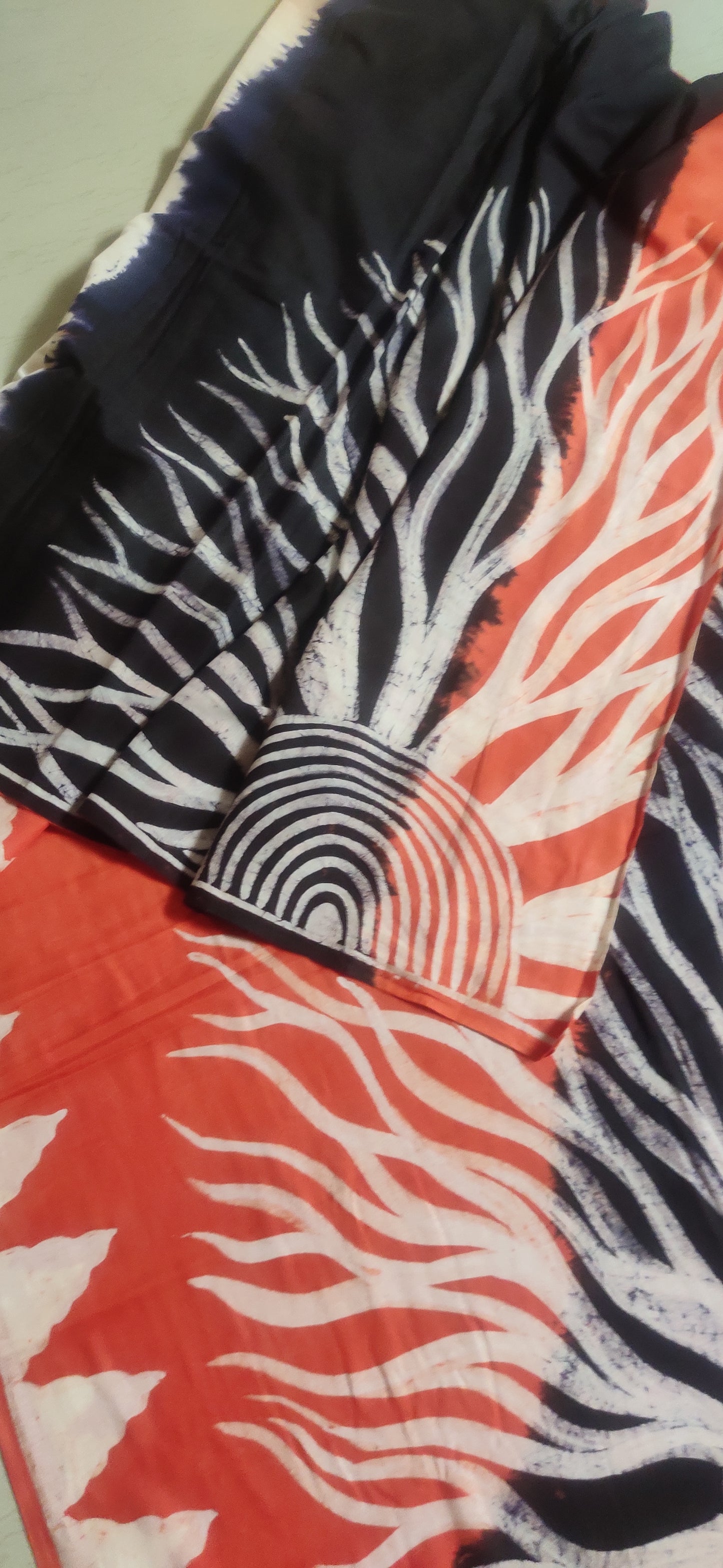 Agneya – White-Orange Hand Batik Cotton Saree