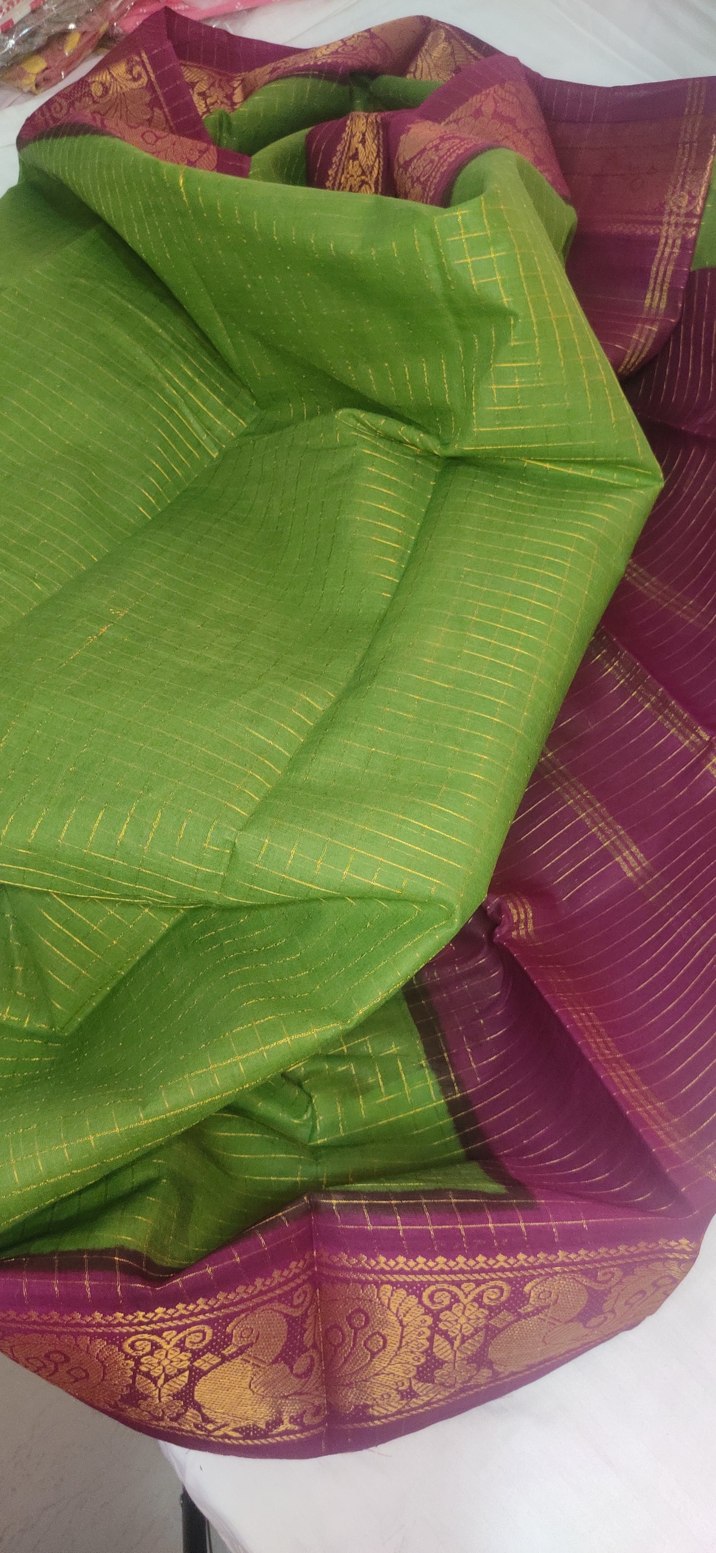 Traditional Bordered Green Cotton Sungudi body check Saree