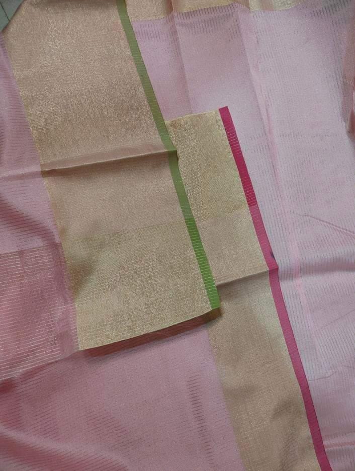Pink Organza Silk with zari border Saree