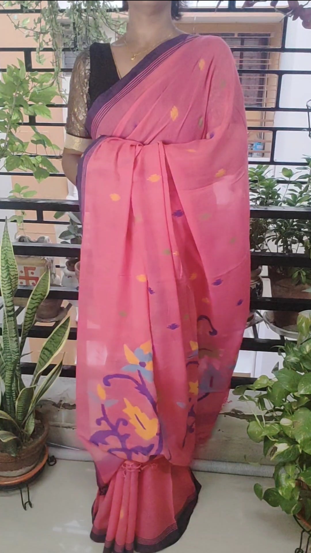 Pink Shaded handspun Pure Muslin Cotton handloom Jamdani