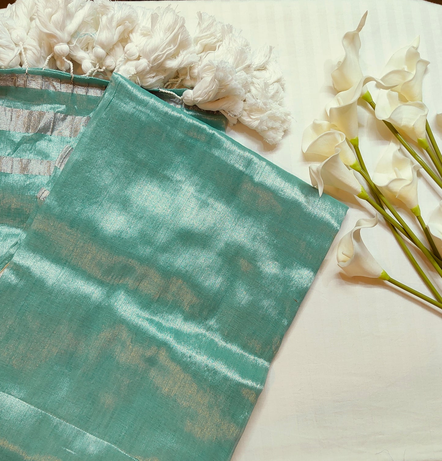 Sea Green Silver glow Zari Cotton Raga Saree