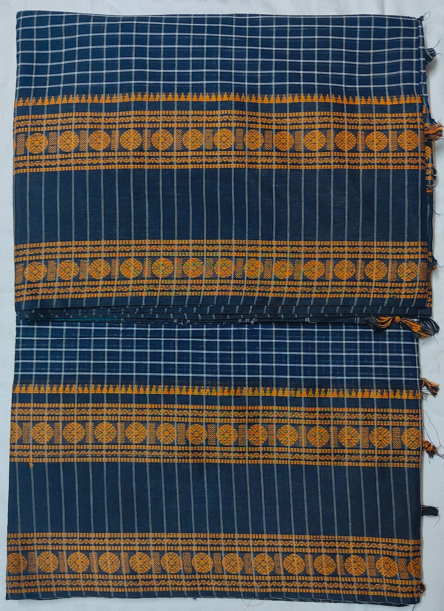 Navy Blue Korke Dure Check body contrast traditional border saree