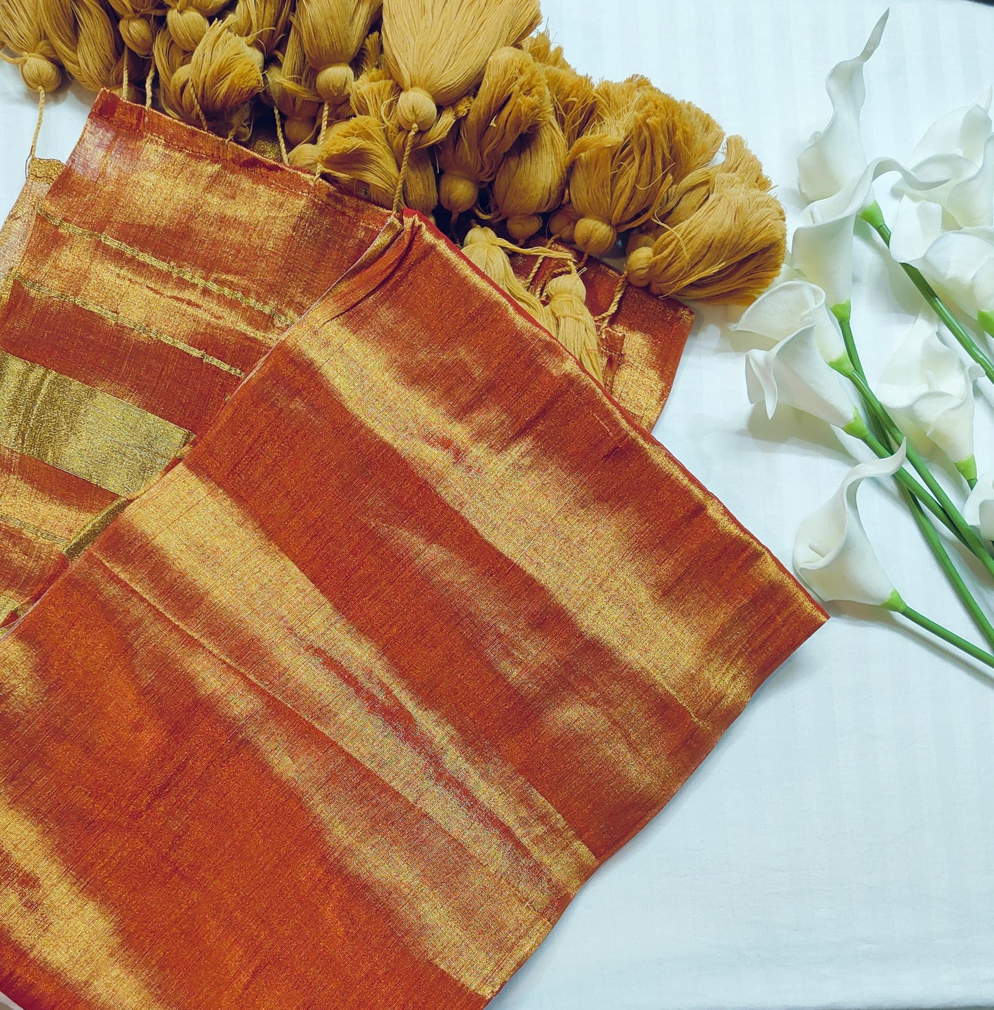 Orange Golden glow Zari Cotton Raga Saree