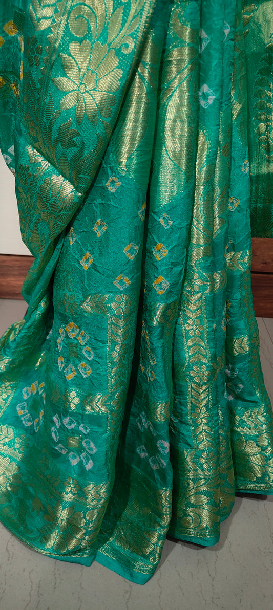 Handmade Gatt Chola Bandhani Banarasi Saree - Sea Green