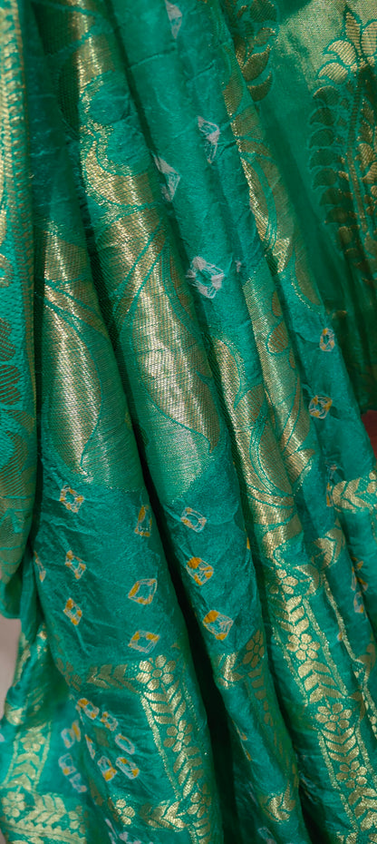 Handmade Gatt Chola Bandhani Banarasi Saree - Sea Green