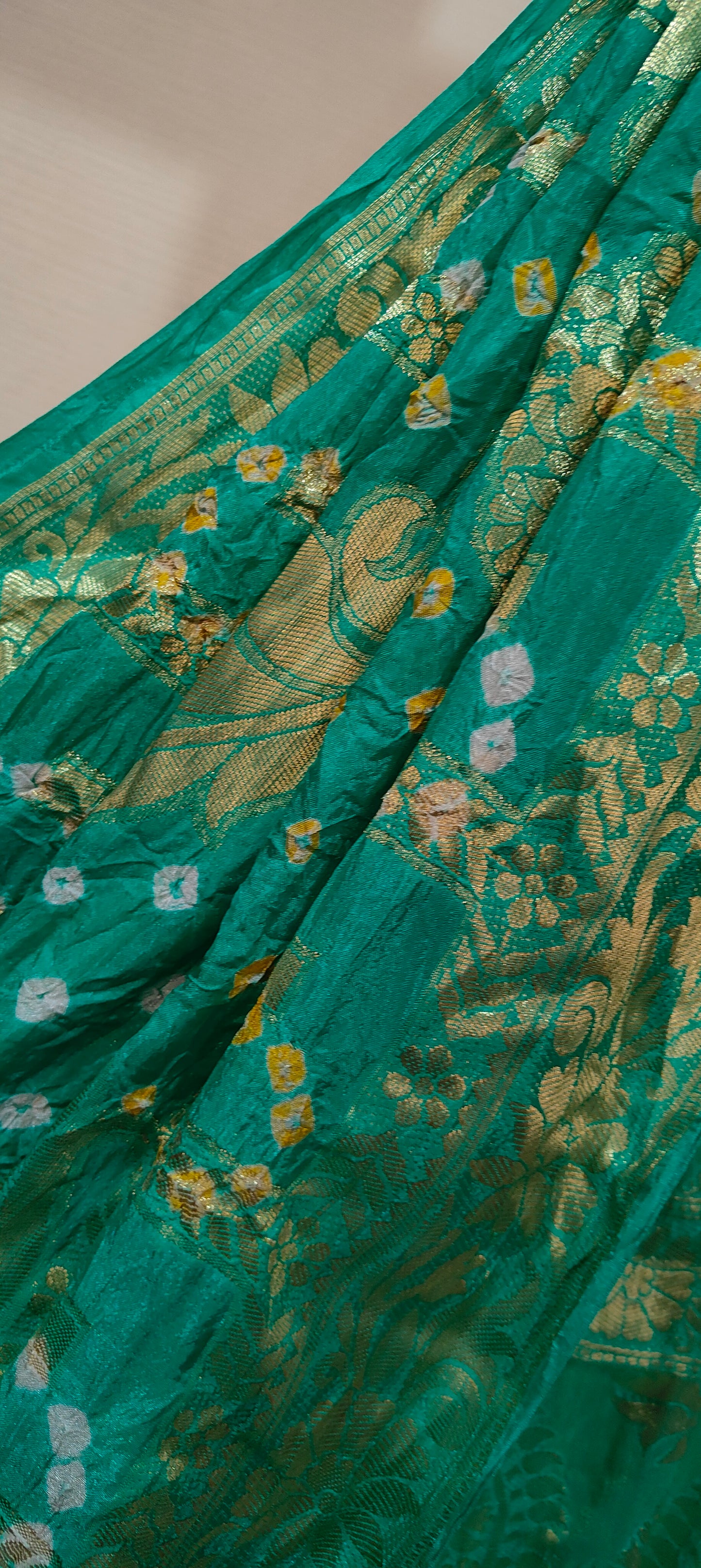Handmade Gatt Chola Bandhani Banarasi Saree - Sea Green
