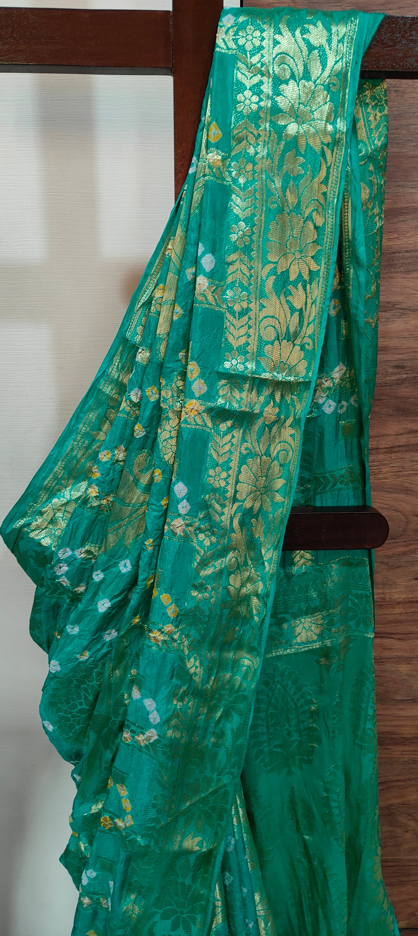 Handmade Gatt Chola Bandhani Banarasi Saree - Sea Green