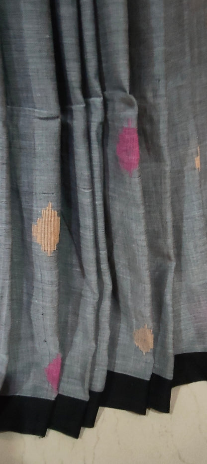 Gray & black handspun Pure Muslin Cotton handloom Jamdani