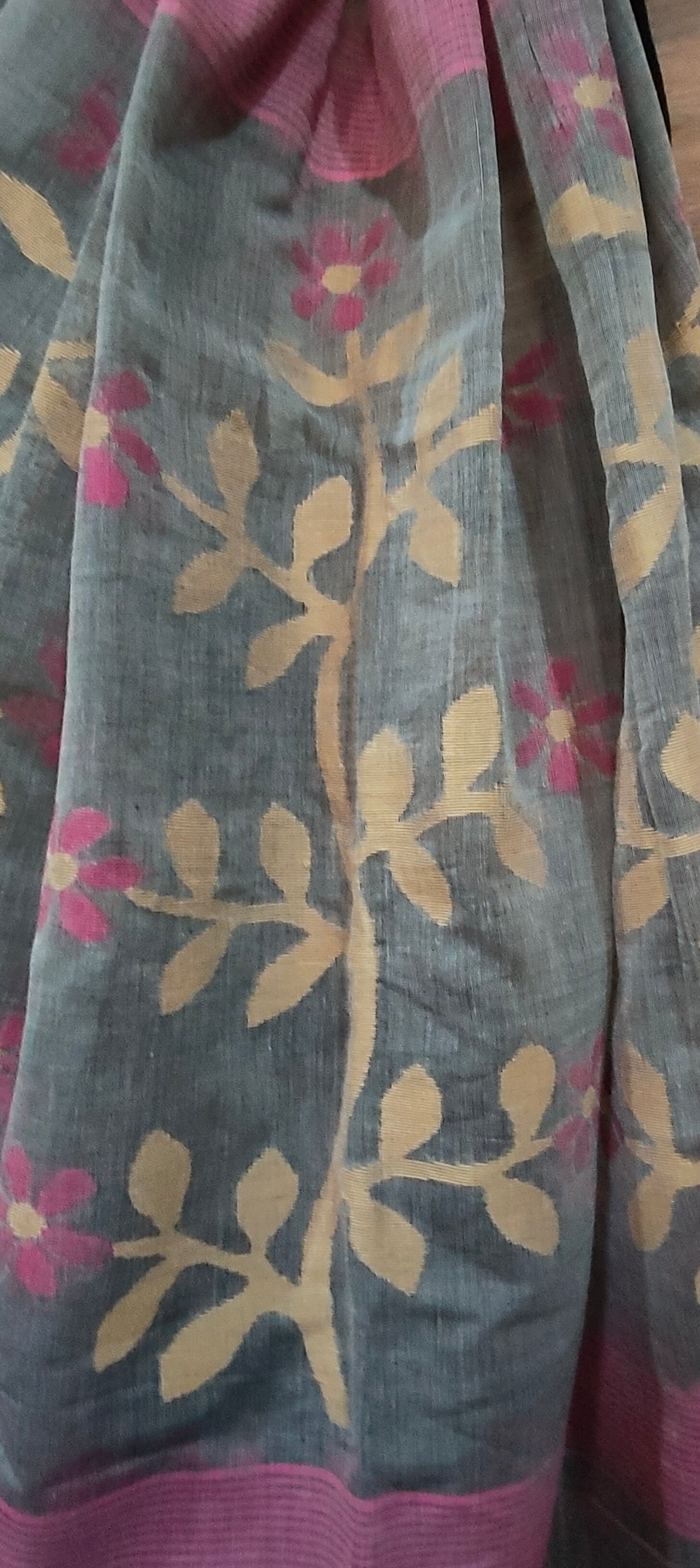 Gray & black handspun Pure Muslin Cotton handloom Jamdani