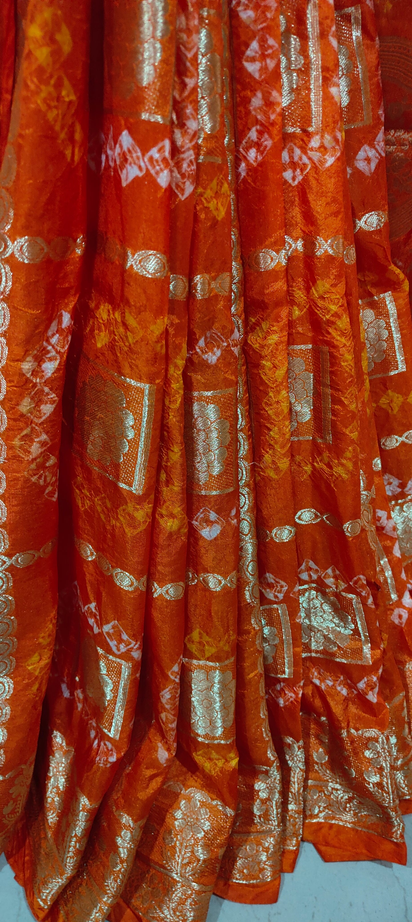 Handmade Gatt Chola Bandhani Banarasi Saree - Orange