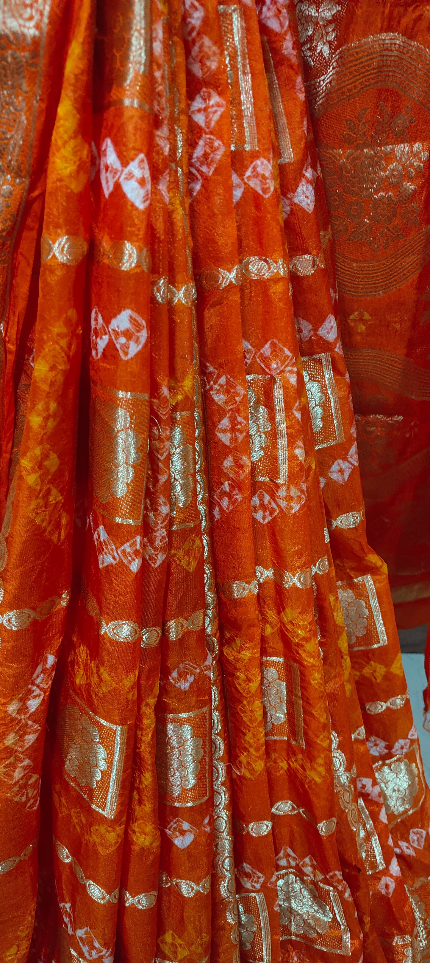 Handmade Gatt Chola Bandhani Banarasi Saree - Orange