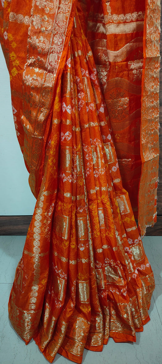 Handmade Gatt Chola Bandhani Banarasi Saree - Orange