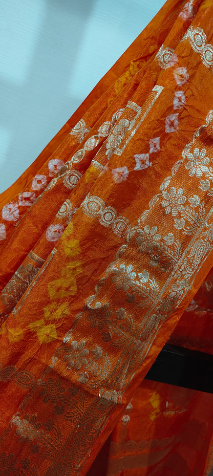 Handmade Gatt Chola Bandhani Banarasi Saree - Orange