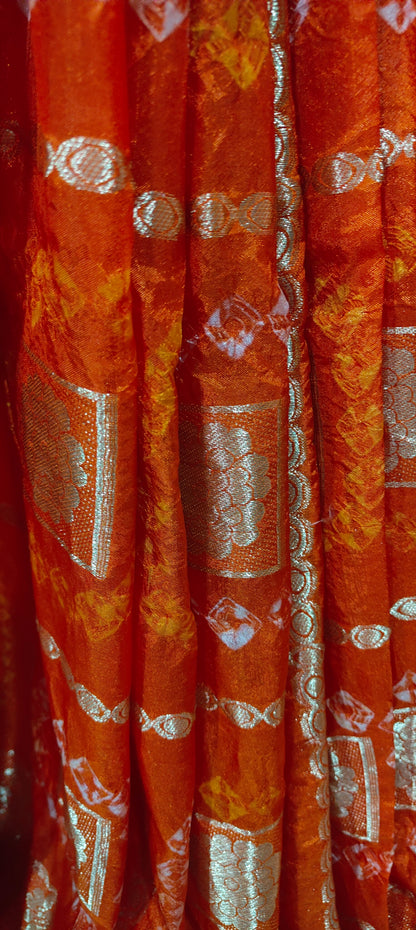 Handmade Gatt Chola Bandhani Banarasi Saree - Orange