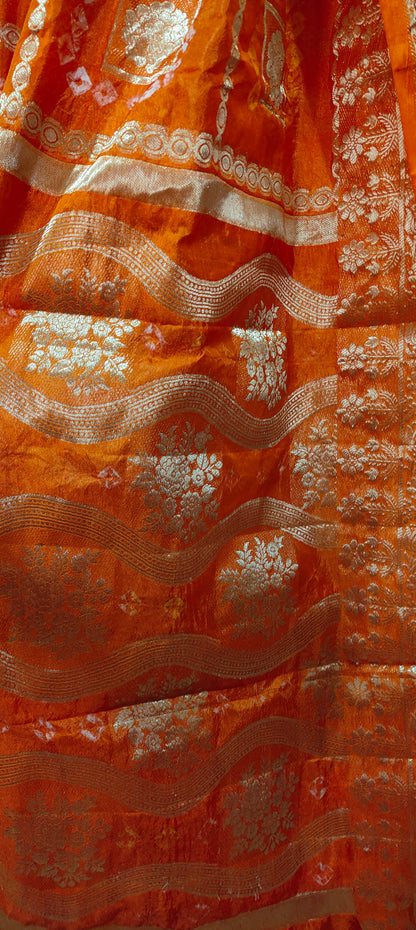 Handmade Gatt Chola Bandhani Banarasi Saree - Orange
