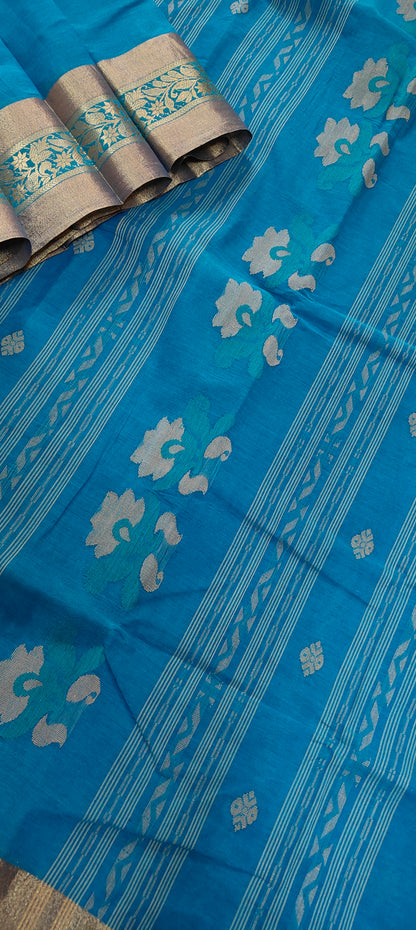 Saanvi – Azure Blue Tant Saree