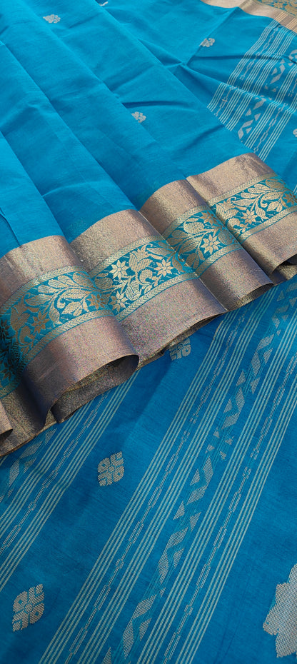 Saanvi – Azure Blue Tant Saree