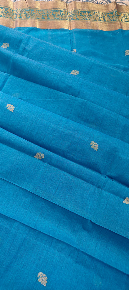Saanvi – Azure Blue Tant Saree