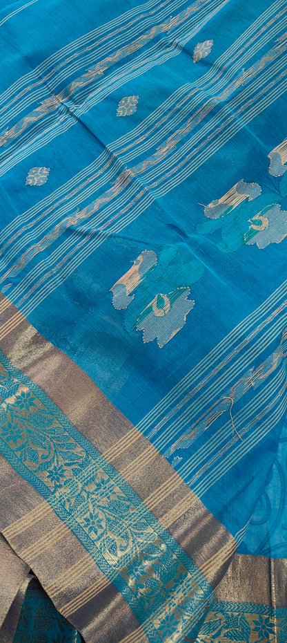 Saanvi – Azure Blue Tant Saree