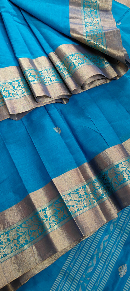 Saanvi – Azure Blue Tant Saree