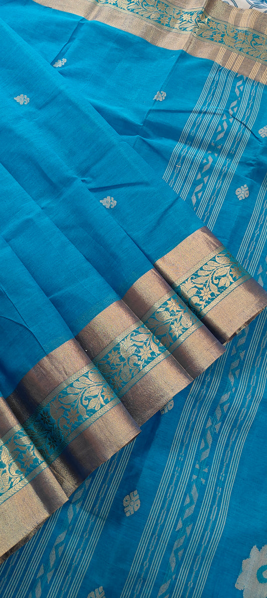 Saanvi – Azure Blue Tant Saree