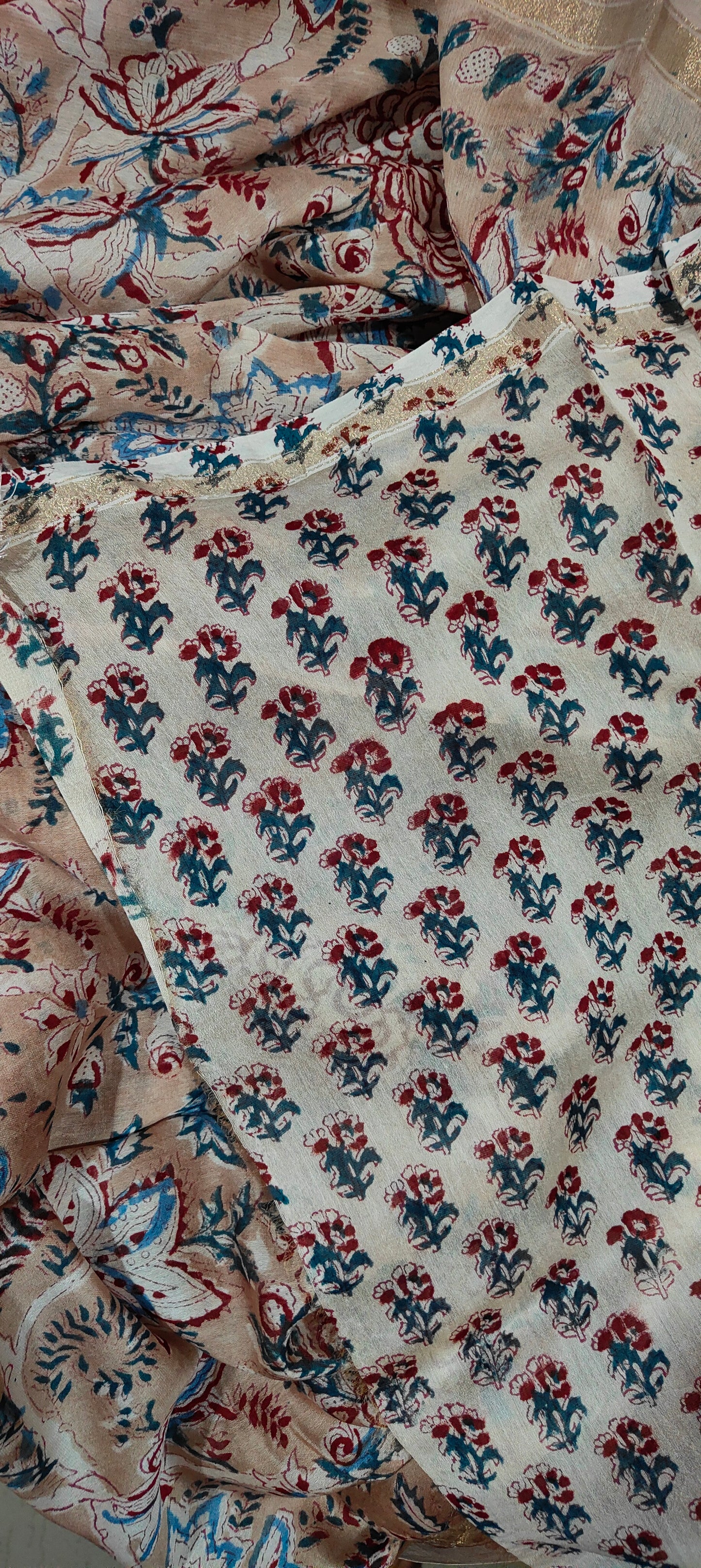 Pinkish Beige Shaded Chanderi Silk Cotton Hand Block Printed  Saree