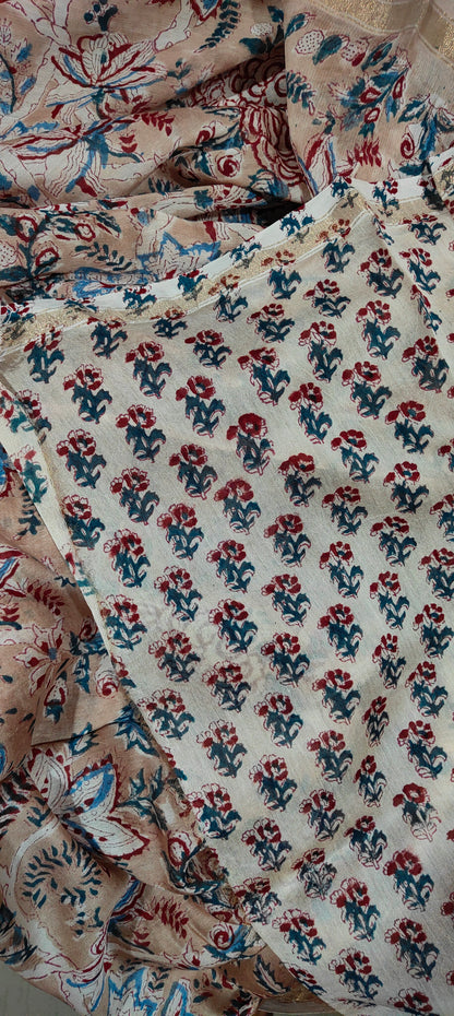 Pinkish Beige Shaded Chanderi Silk Cotton Hand Block Printed  Saree