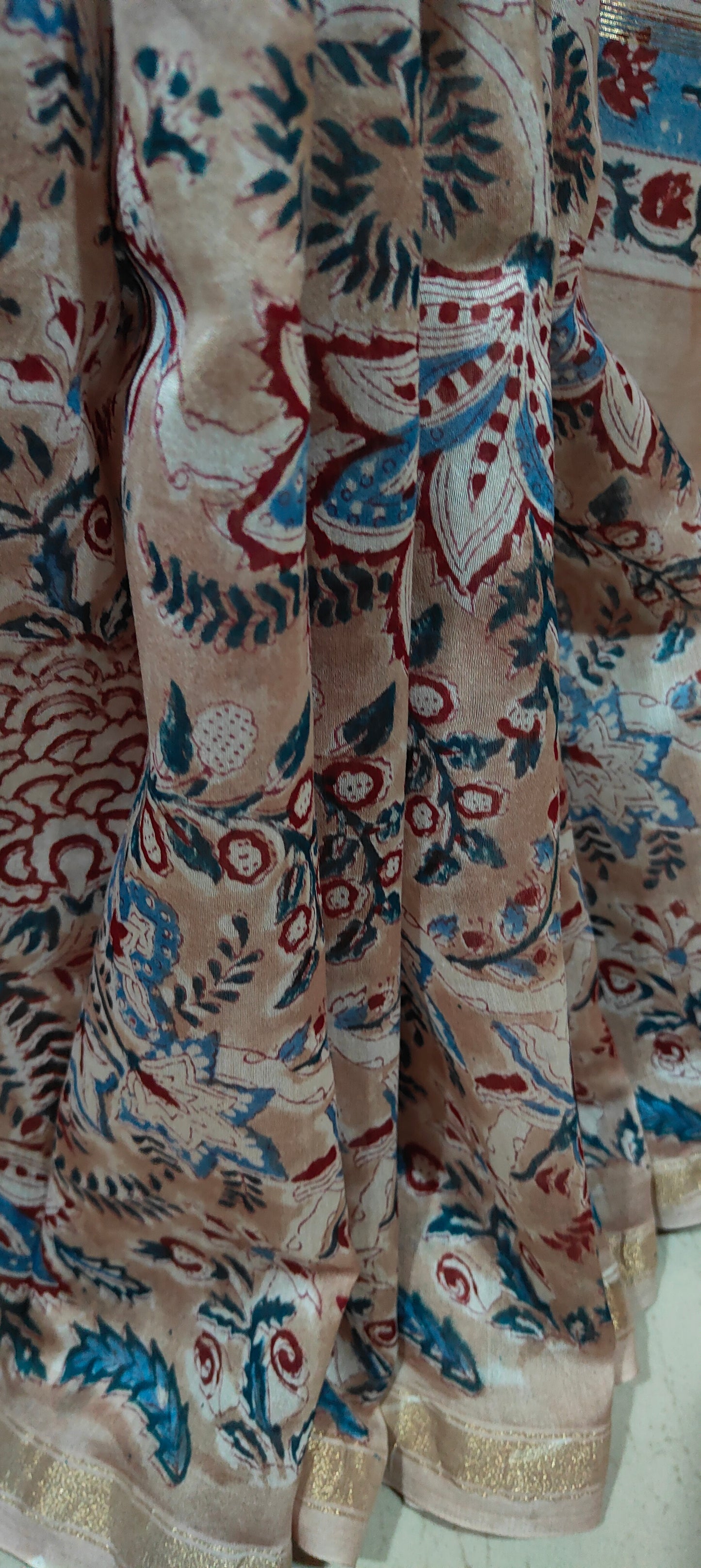 Pinkish Beige Shaded Chanderi Silk Cotton Hand Block Printed  Saree