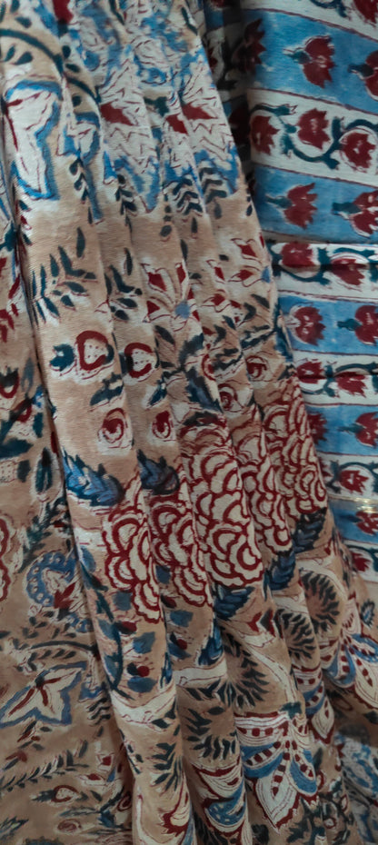Pinkish Beige Shaded Chanderi Silk Cotton Hand Block Printed  Saree
