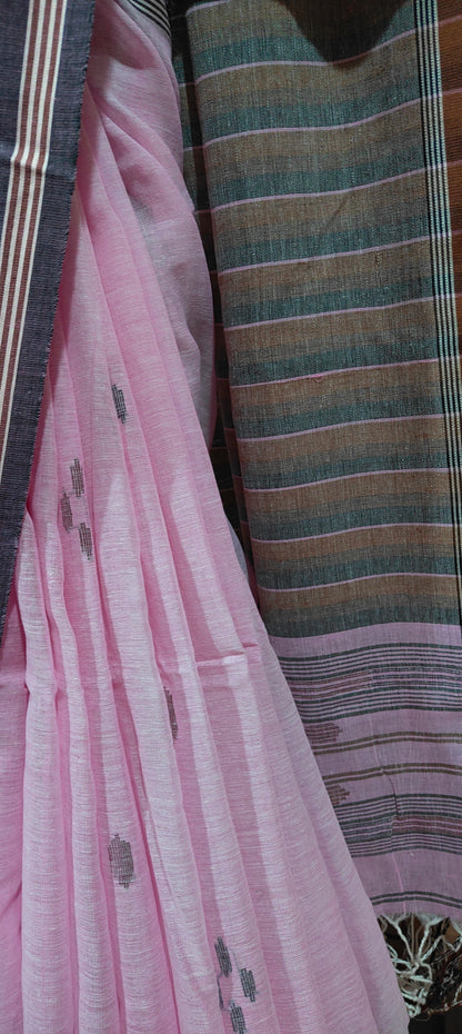 Rekhashree – Soft Baby Pink Handloom Khadi Cotton Saree