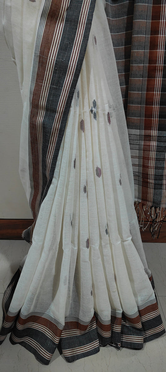 Rekhashree – Off White Handloom Khadi Cotton Saree