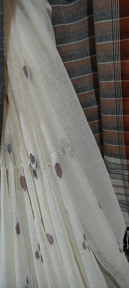 Rekhashree – Off White Handloom Khadi Cotton Saree