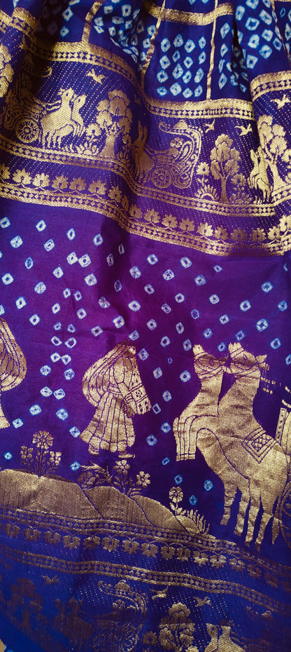 Handmade Gatt Chola Bandhani Banarasi Saree - Purple Dual Tone
