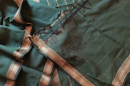 Thin Traditional Zari Border Bottle Green Cotton handloom Saree