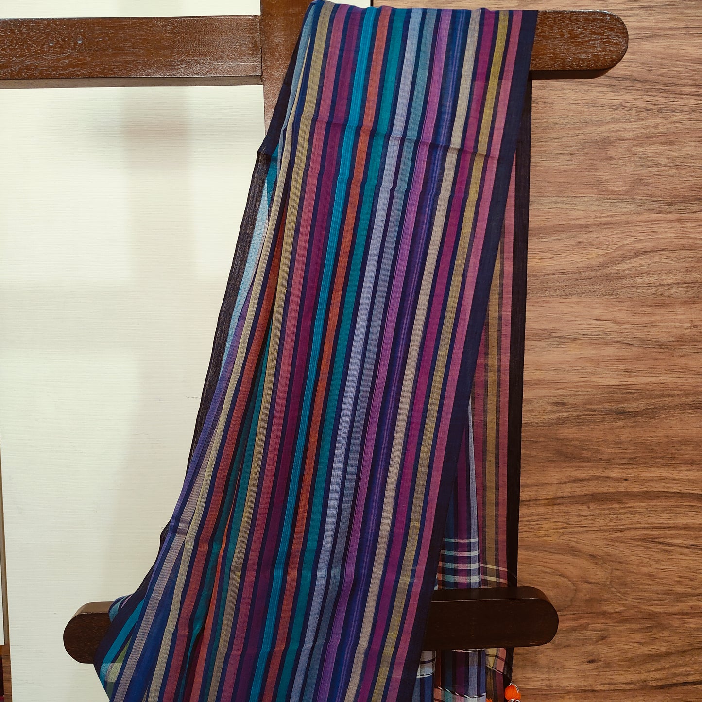 Multicoloured striped Mul Cotton handloom Saree